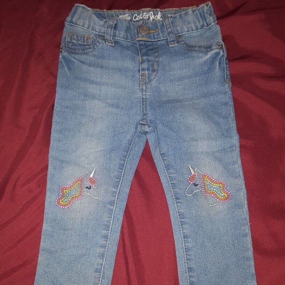 Cat & Jack Baby Girls Unicorn Blue Jeans Stretch Elastic Waist Size 18 Months
